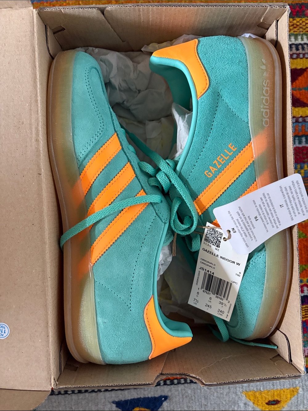 adidas Gazelle Indoor W Teal with Orange Stripes